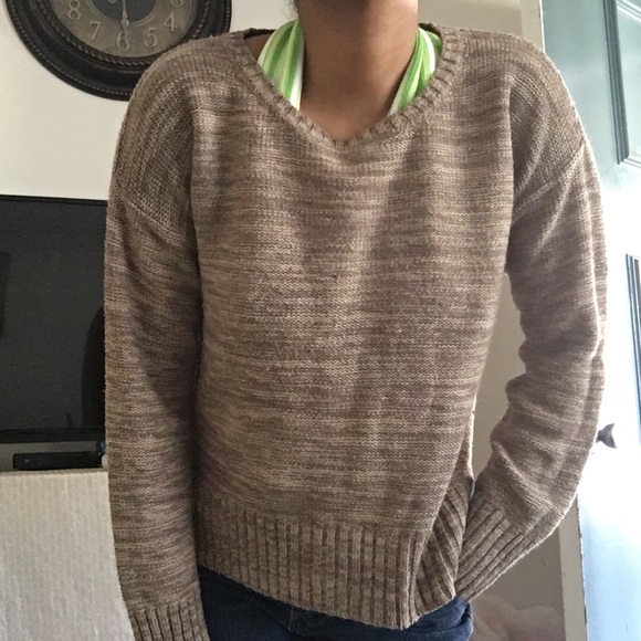 Beige knit sweater, Heather sweater, crewneck sweater, high low sweater - Picture 7 of 11